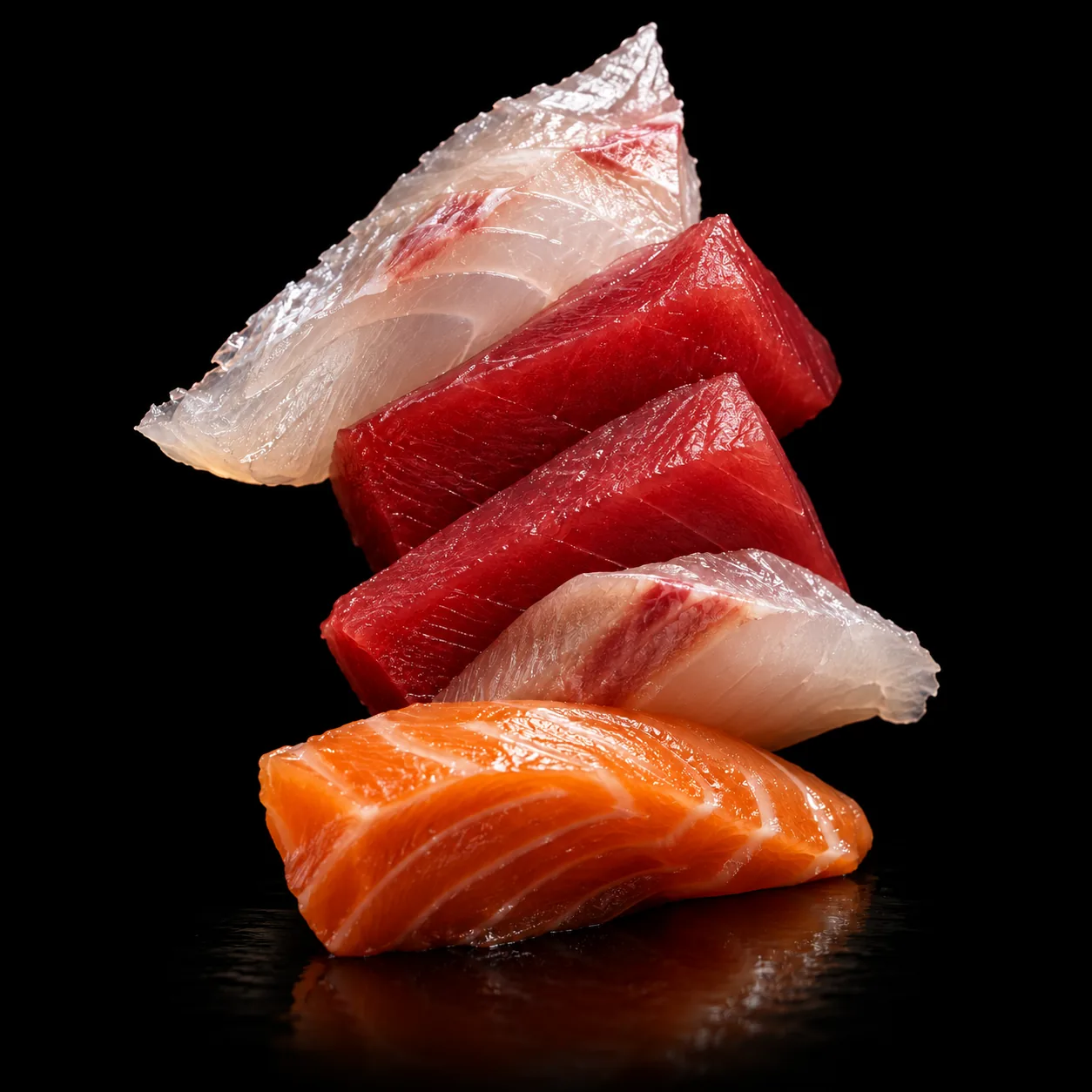 Selecție de sashimi proaspăt: pește alb, ton și somon